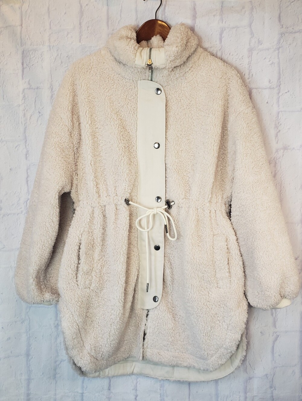 HYFVE Cream Sherpa Teddy Bear Fleece Coat Jacket Large